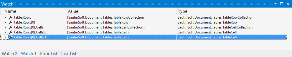 TableRowCollection (class) is a collection of TableRow elements. Derived from ElementCollection.