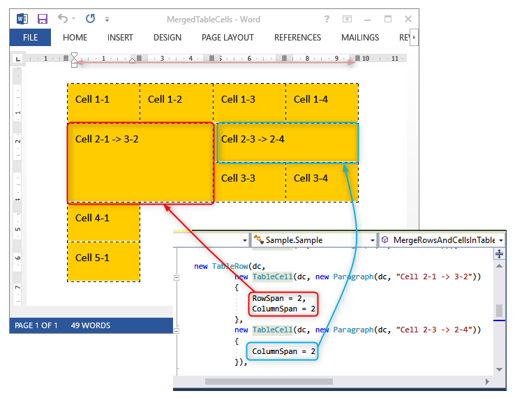Merge Rows and Cells in Table