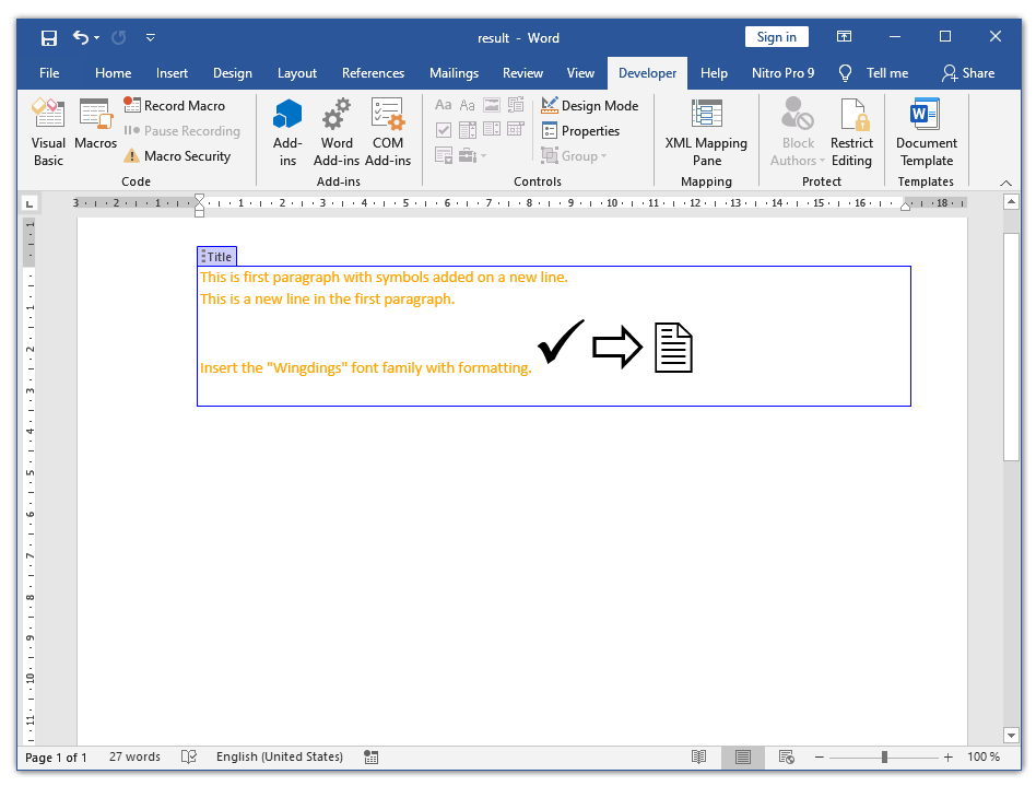 insert a plain text content control