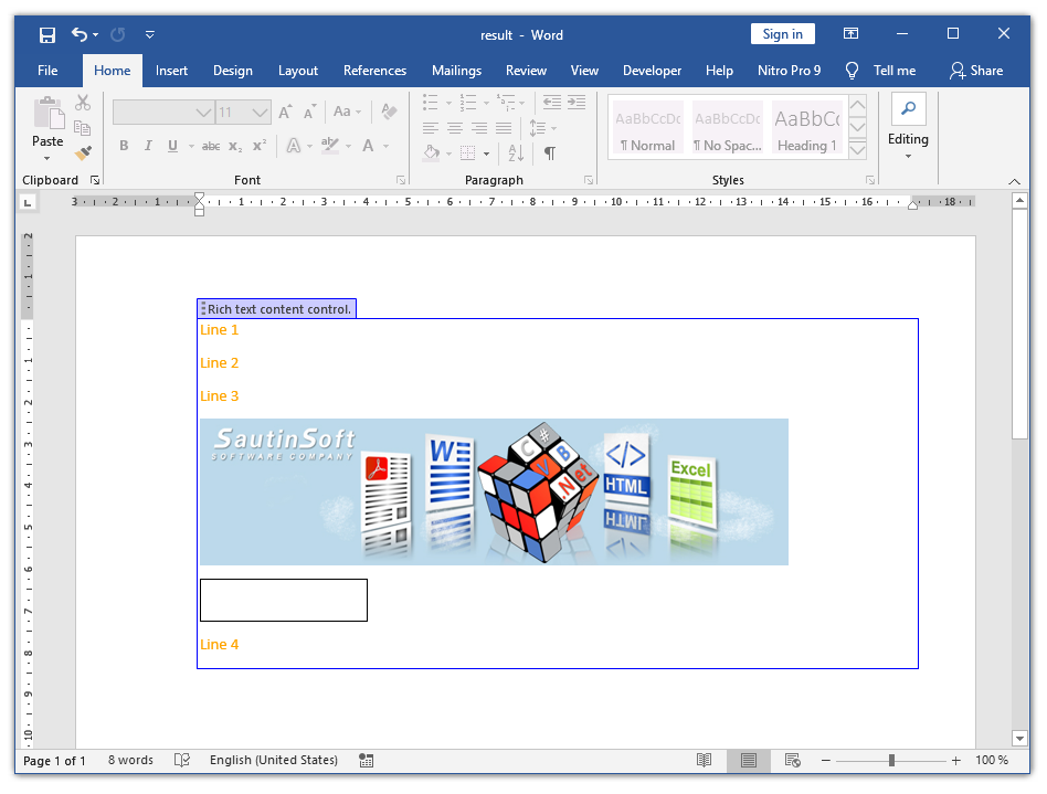 insert a rich text content control