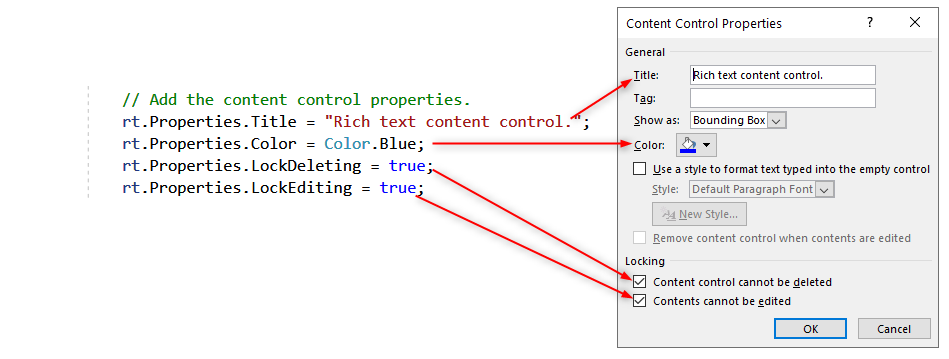 insert a rich text content control