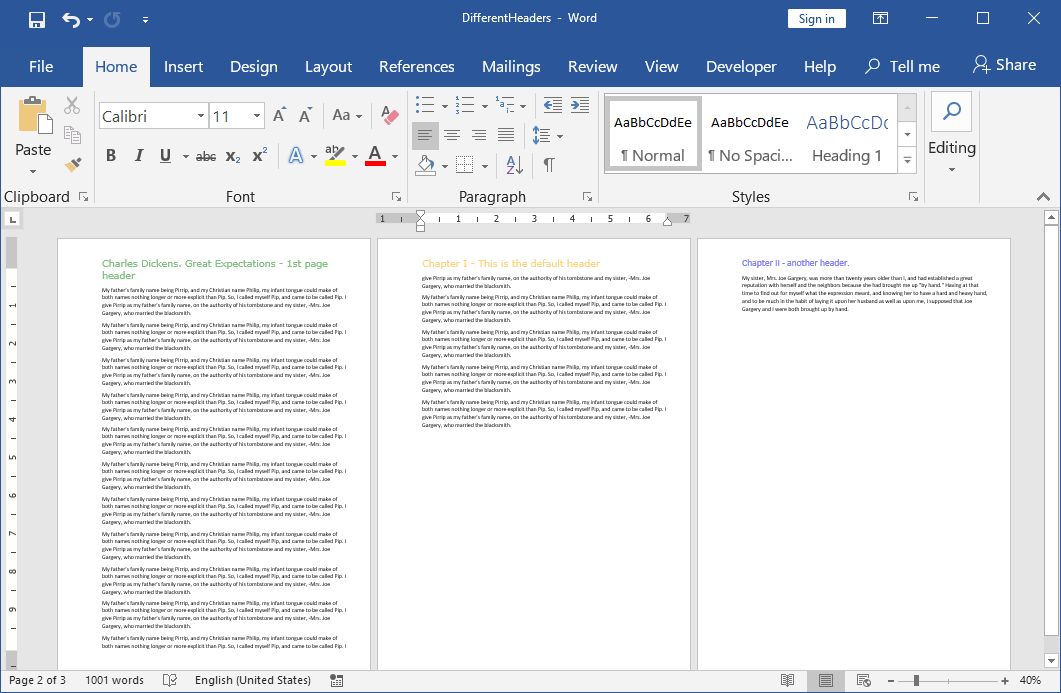 Document .Net - Create a DOCX document with different Headers in C# and .NET