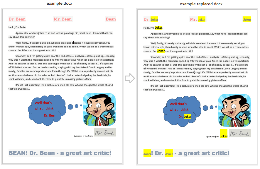 Find and Replace text in Document