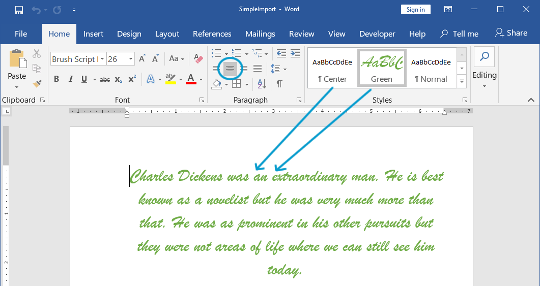 This is the destination document where we imported and applied the styles.