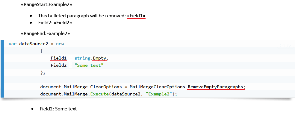 Mail Merge Clear Options