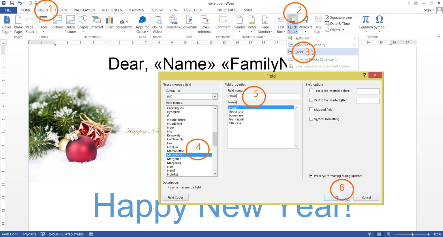 How to create a template with Merge Fields in MS Word