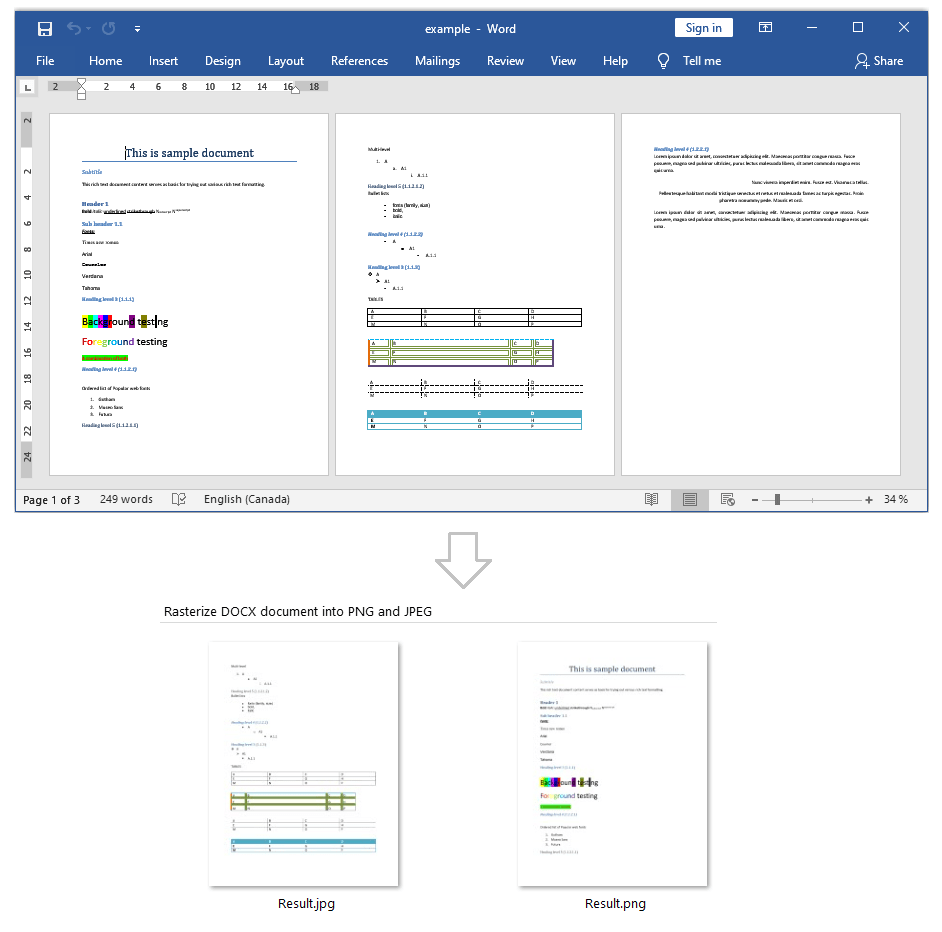 Rasterize DOCX document into PNG and JPEG Rasterize DOCX document into PNG and JPEG