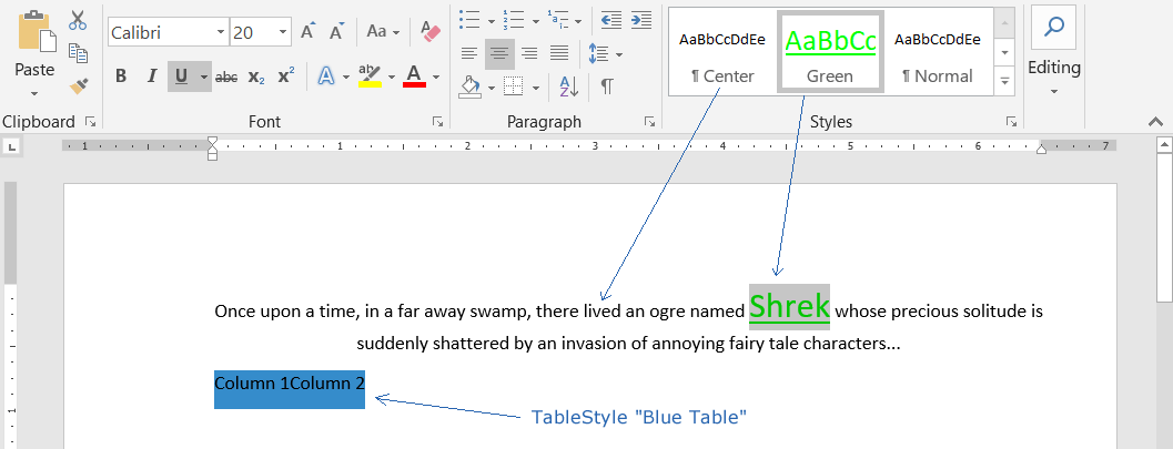 Create styles: CharacterStyle, ParagraphStyle and TableStyle