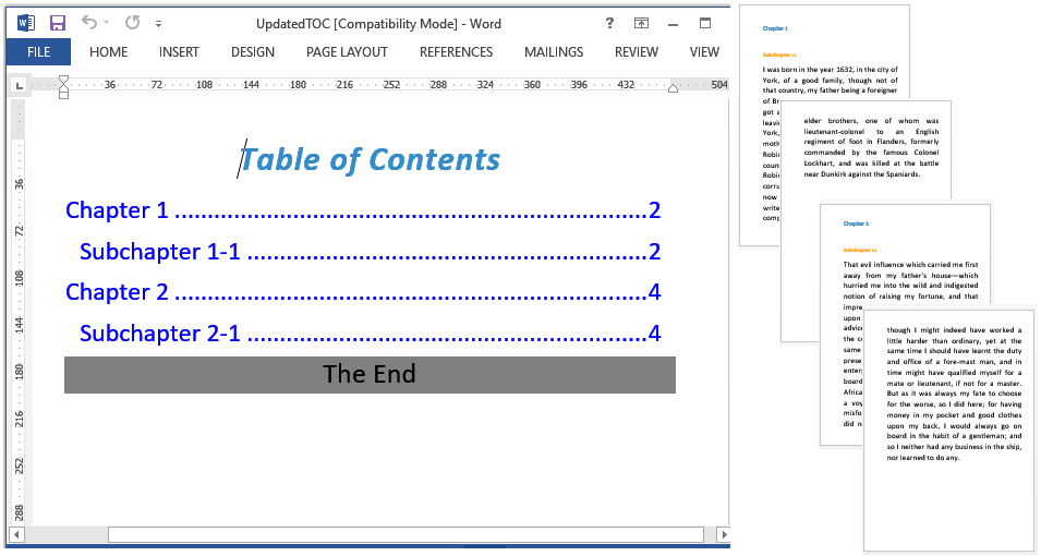 Update Table of Contents Update Table of Contents