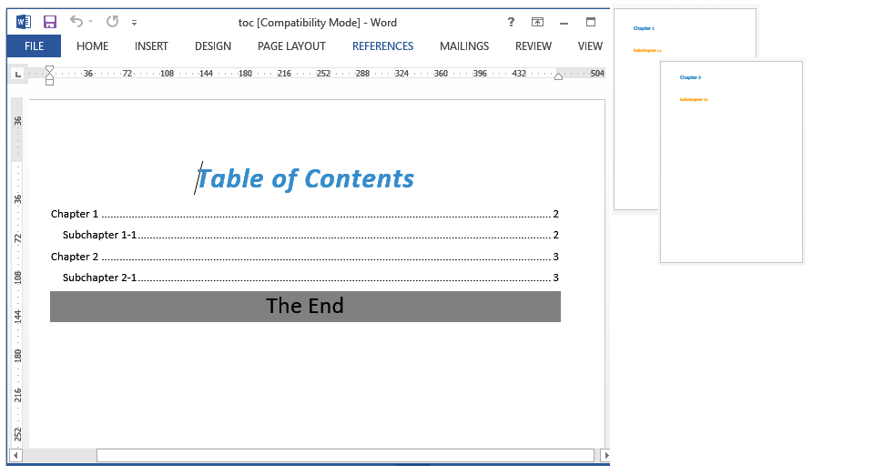 Update Table of Contents Update Table of Contents