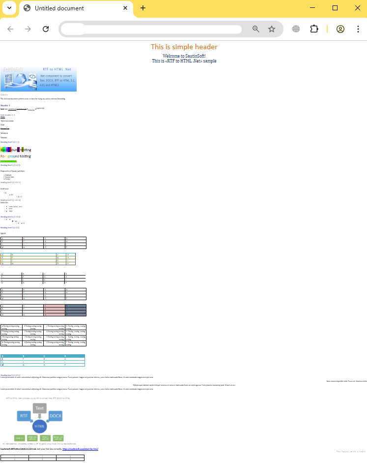 HeadersFootersExportMode html output