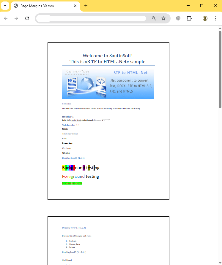 pagemargins html output