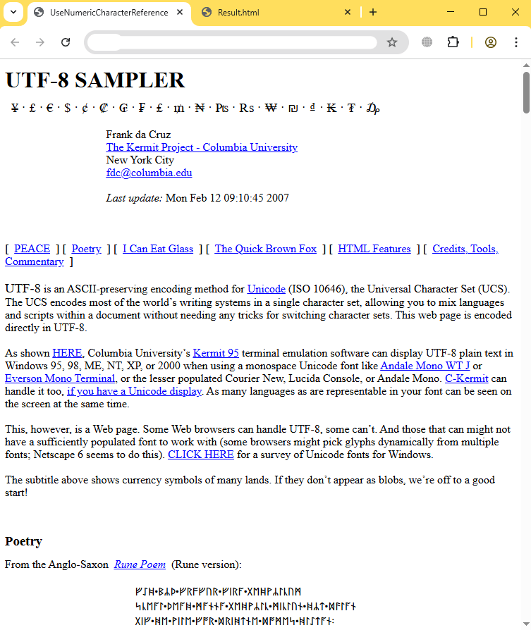 use numeric character reference output