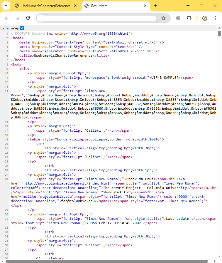 use numeric character reference output